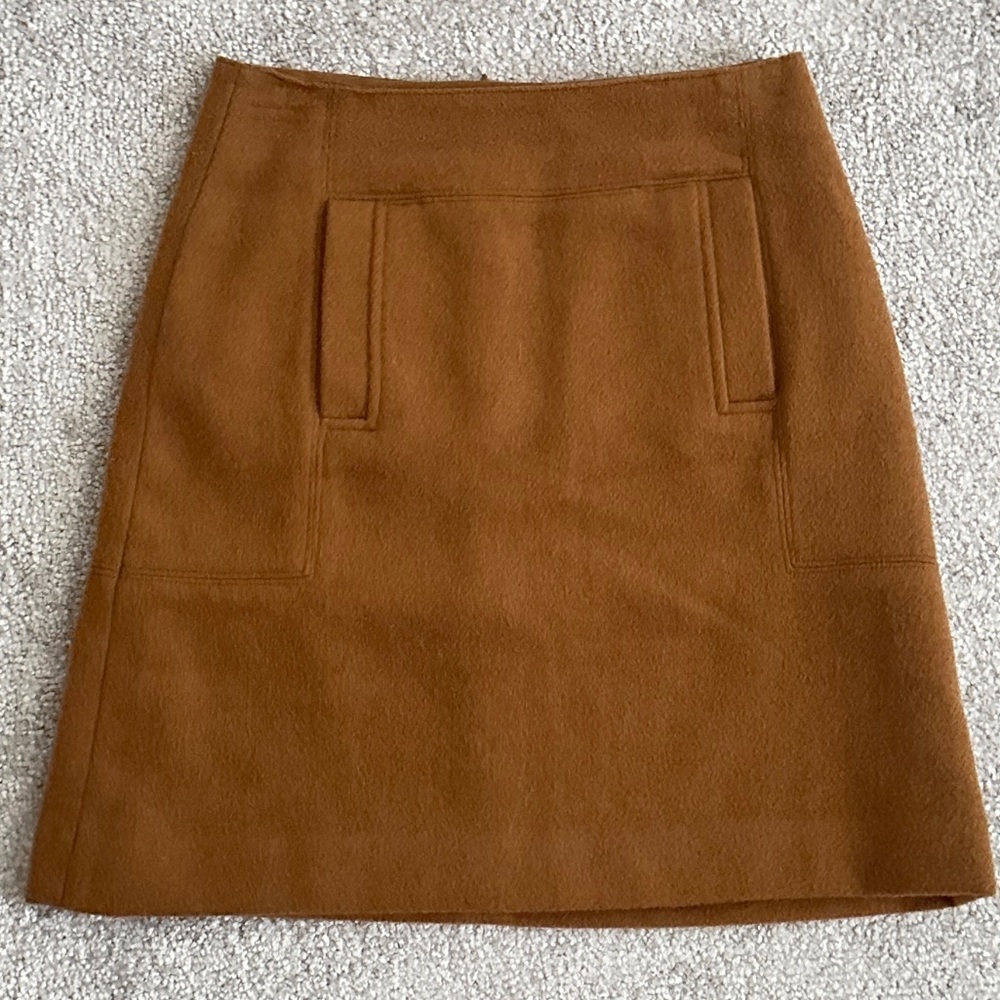 LOFT Wool-Blend Mini Skirt – Camel Brown, Size 00, Lined, 2 Sides Fake Pockets - Picture 1 of 6